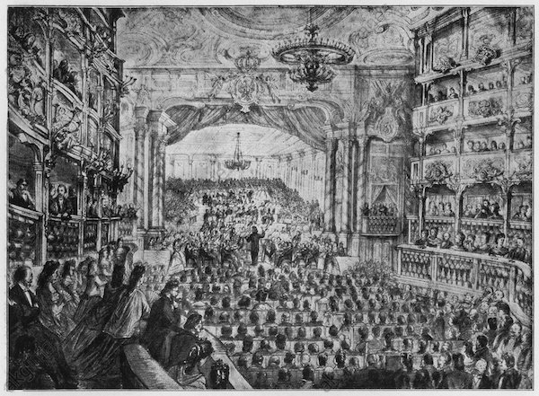 Wagner conducting Beethoven’s 9th Symphony  at the Margraves Opera House in Bayreuth in 1872.