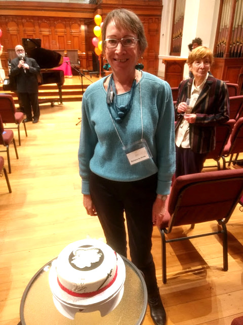 23 May 2021: Barbara de Rome [207] with her Wagner's birthday / Wagner Society's 40th anniversary cake at St Columba Community Centre