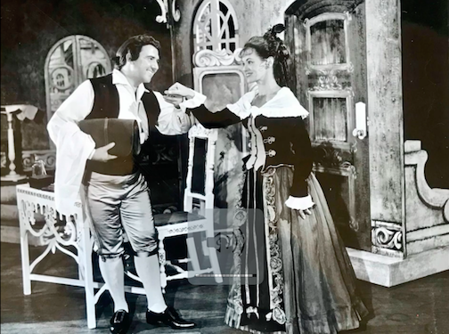 Kevin Mills and Joan Schute in a touring production of 'The Barber of Seville' in 1966