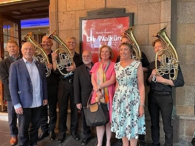 Wagner Society in NSW members with Melbourne Opera brass players with Wagner tubas